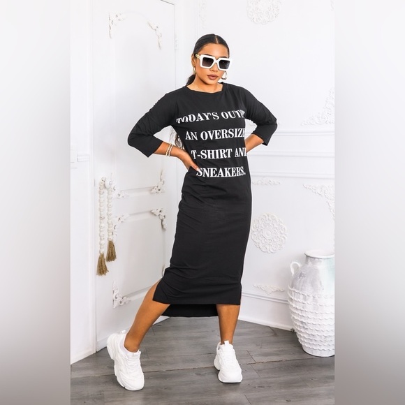 Black Midi dress today outfit is an oversized tee and sneakers type - Picture 4 of 4